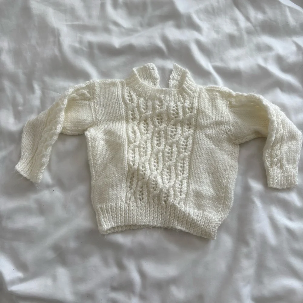 Vintage white crochet homemade sweater gender neutral boy girl 12-18 month